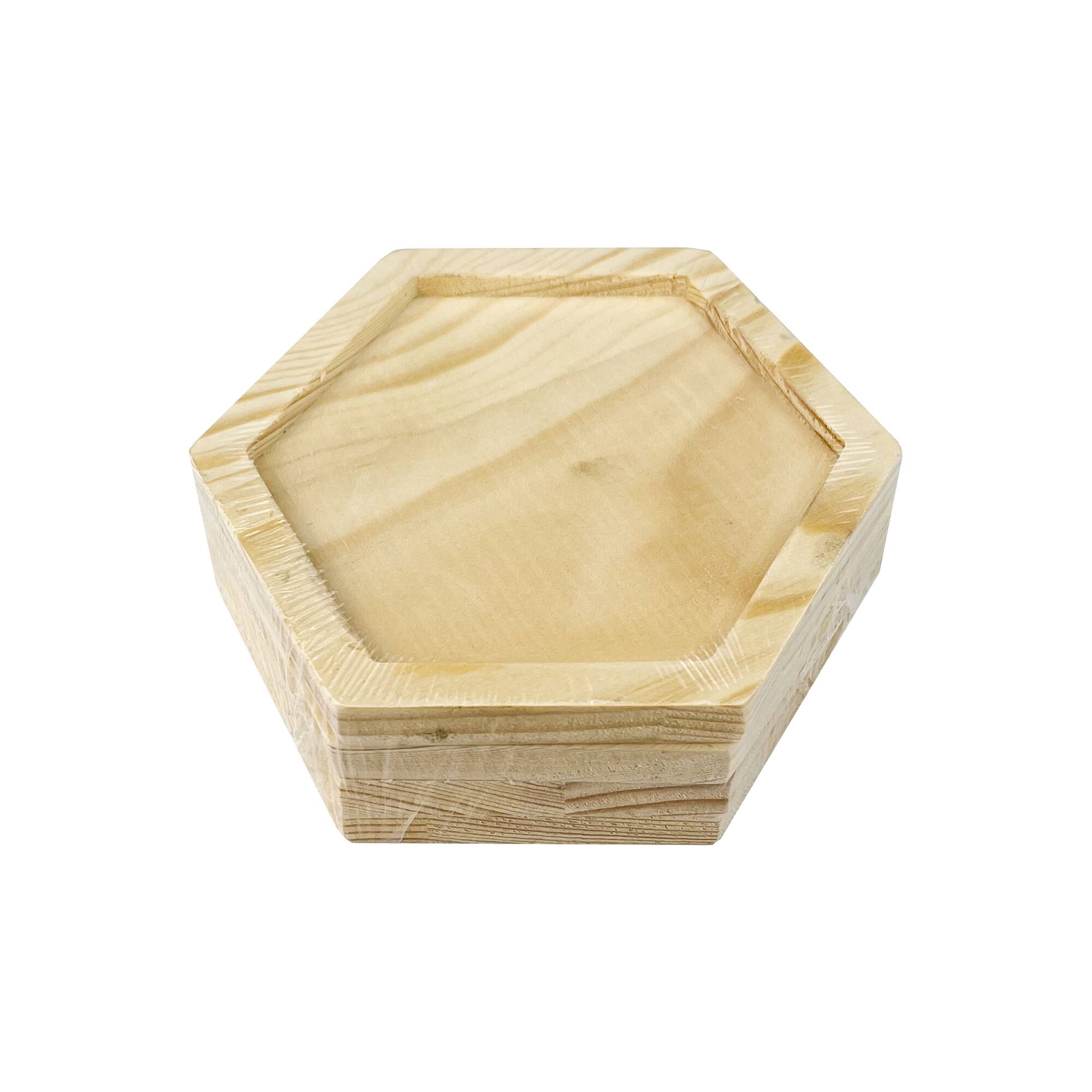 12 Packs: 4 ct. (48 total) Hexagon Welled Pinewood Coasters by Make Market®